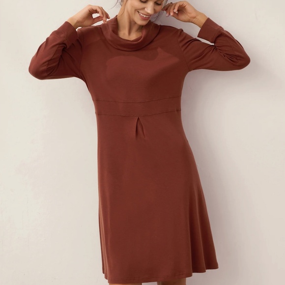 Tencel Wool Draped Neck Stretch Midi Dress KIRA - Picture 5 of 8